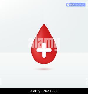 Blood drop with cross icon symbols. Hematology, red blood cell, Donation, healthcare, medical concept. 3D vector isolated illustration design. Cartoon Stock Vector