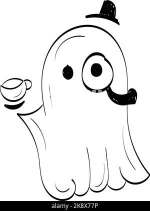 Halloween ghost line art cute Royalty Free Vector Image