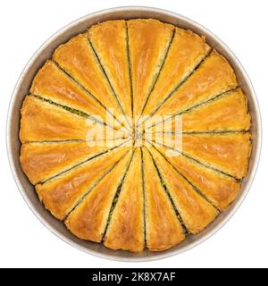 Carrot slice baklava in tray isolated on white background. Turkish cuisine. local name havuc dilim baklava Stock Photo