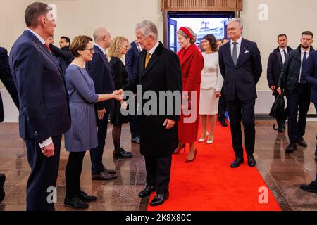Vilnius, Lithuania. 25th Oct, 2022. King Philippe - Filip of Belgium arrives for a meeting with Belgian and Lithuanian companies, on the second day of the official state visit of the Belgian Royal Couple to the Republic of Lithuania, Tuesday 25 October 2022, in Vilnius. BELGA PHOTO POOL OLIVIER MATTHYS Credit: Belga News Agency/Alamy Live News