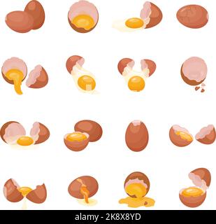 Eggshell icons set cartoon vector. Egg broken Stock Vector