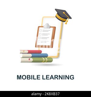 Mobile Learning icon. 3d illustration from e-learning collection. Creative Mobile Learning 3d icon for web design, templates, infographics and more Stock Vector