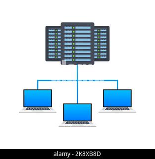 Cloud storage. Cloud computing online. Server and datacenter connection network. Vector stock illustration. Stock Vector