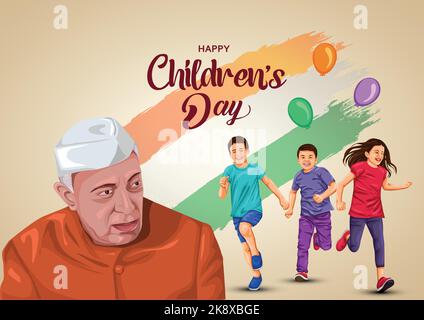 Happy Children's Day is celebrated in India on November-14 Jawaharlal Nehru's birthday .first Prime Minister of India. vector illustration Stock Vector