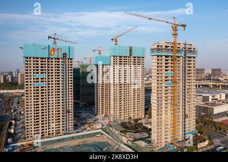 NANJING, CHINA - OCTOBER 25, 2022 - An aerial photo shows a commercial residential building under construction in Nanjing, Jiangsu province, China, Oc Stock Photo