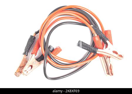 Car battery jumper cables isolated on white background Stock Photo
