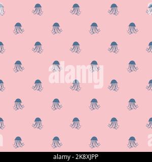 Pink jellyfish pattern. blue jellyfish. Vector seamless pattern. Stock Vector