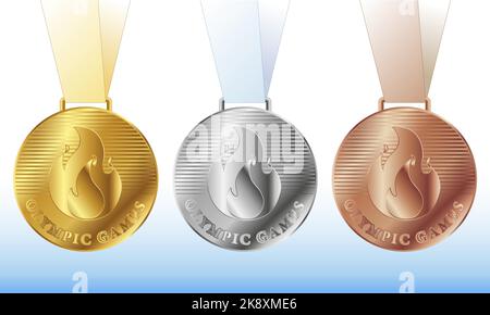 Olympic medals of gold, silver and bronze, vector illustration Stock Vector