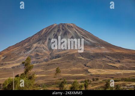 The snow-free Misti volcano near the city of Arequipa in Peru with a height of 5822 meters. Stock Photo
