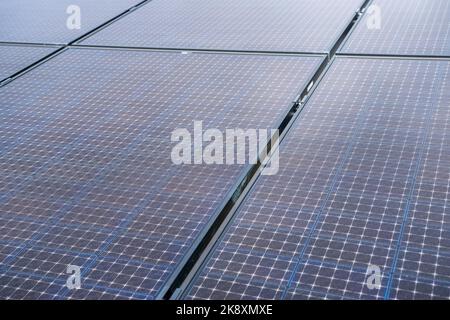 Detail of solar panels. Renewable sources of electricity. Photovoltaic cells close up Stock Photo