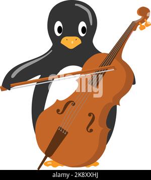 Penguin play contrabass icon cartoon vector. Winter baby Stock Vector