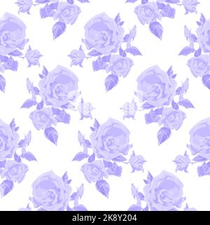 Pattern of lilac roses on a white background in the style of hand-drawing for print and design. Vector illustration. Stock Vector