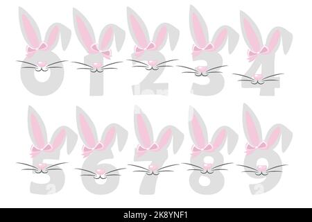 Funny bunny numbers for kids.Digits in the form of a rabbit. Learn to count Stock Vector