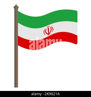 Iranian flag. Color vector illustration. The fabric is decorated with the state emblem of the Islamic Republic of Iran. The national symbol Stock Vector