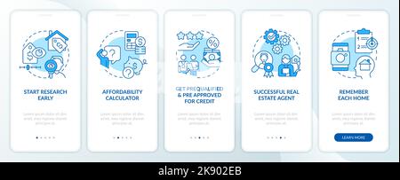 Homebuying steps blue onboarding mobile app screen Stock Vector