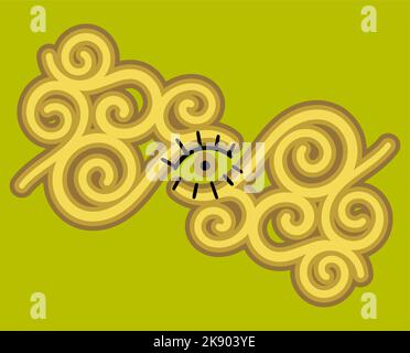 Golden luxury monogram - spirals and eyes, pattern Stock Vector