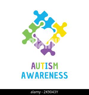 Autism awareness day colorful puzzle. Heart jigsaw shape. Stock Vector