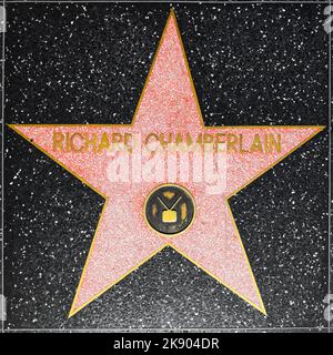 LOS ANGELES, USA - JUNE 26, 2012:Richard Chamberlains star on Hollywood Walk of Fame   in Hollywood, California. This star is located on Hollywood Blv Stock Photo
