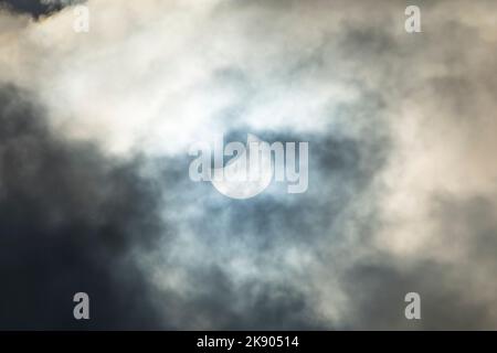 Partial solar eclipse on October 25, 2022, seen from Northern Germany Stock Photo