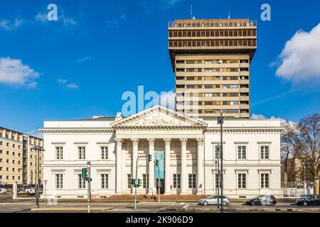 FRANKFURT, GERMANY- FEB 22, 2015: columns of the Literaturhaus in Frankfurt, Germany. Johann Christian Hess erected the building in 1820 which serves Stock Photo