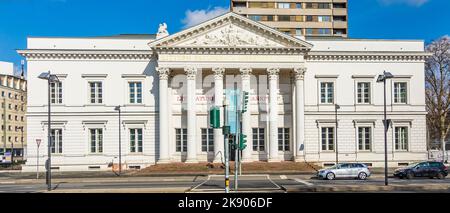 FRANKFURT, GERMANY- FEB 22, 2015: columns of the Literaturhaus in Frankfurt, Germany. Johann Christian Hess erected the building in 1820 which serves Stock Photo