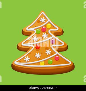 Christmas tree shaped gingerbread. Homemade Christmas sweet cookies decorated with icing sugar and marmalade. Vector illustration. Stock Vector