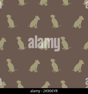 Seamless pattern. Endless texture. Sitting amstaff puppy and german pinscher. Dog silhouette. Design for wallpaper, wrapping paper, fabric, decor. Stock Vector