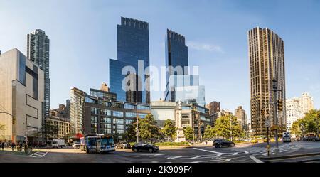 NEW YORK, USA - OCT 21, 2015: streetview at columbus square, New York. Columbus Square consists of five luxury rental buildings located in the Upper W Stock Photo