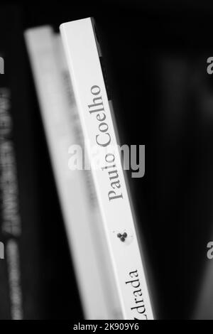 A vertical grayscale closeup of Paulo Coelho's  Adultery. Stock Photo