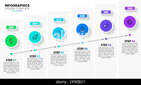 Infographic template with icons and 6 options or steps. Timeline. Can be used for workflow layout, diagram, banner, webdesign. Vector illustration Stock Vector