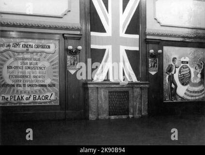 Unidentified Interior Lobby Area in Military Cinema A.K.C. (ARMY KINEMA CORPORATION) Garrison Cinema / Movie Theatre showing HEDY LAMARR in THE STRANGE WOMAN 1946 (director Edgar G. Ulmer) in circa late 1946 in post war Germany Stock Photo