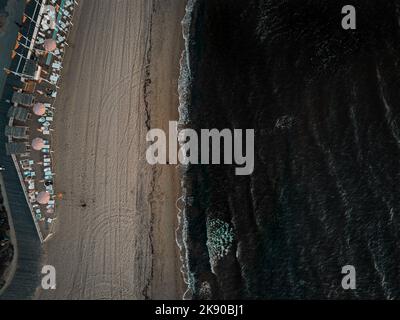 An aerial top view shot of the St Kilda Beach in Melbourne, Australia Stock Photo