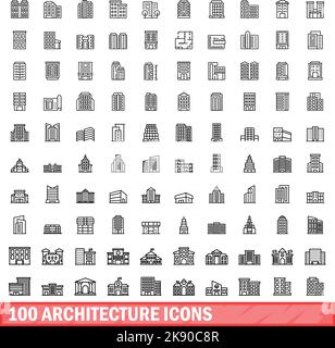 100 architecture icons set. Outline illustration of 100 architecture icons vector set isolated on white background Stock Vector