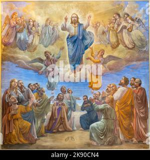 ANNECY, FRANCE - JULY 11, 2022: The fresco of Ascension of the Lord in church Notre Dame de Lellis from 20. cent. Stock Photo