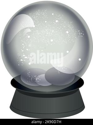Glass snow globe Christmas decorative design. Podium under transparent glass dome with white snowdrift, glow garland. Stand for Promotion Product Stock Vector