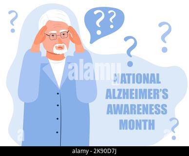 National Alzheimer awareness month in USA concept vector. Dementia, neurology health care, Parkinson or Alzheimer disease metaphor are shown. Stock Vector