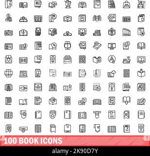 100 book icons set. Outline illustration of 100 book icons vector set isolated on white background Stock Vector