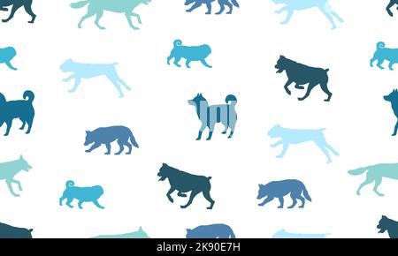 Seamless pattern. Dogs different breeds isolated on a white background. Endless texture. Design for fabric, decor, wallpaper, wrapping paper. Stock Vector