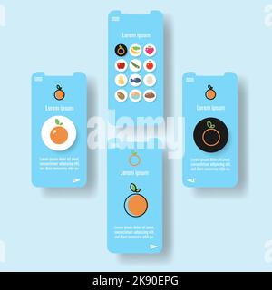 Template mobile app page with orange fruit. Food outline icon vector illustration Stock Vector