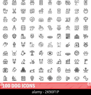 100 dog icons set. Outline illustration of 100 dog icons vector set isolated on white background Stock Vector
