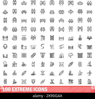 100 extreme icons set. Outline illustration of 100 extreme icons vector ...