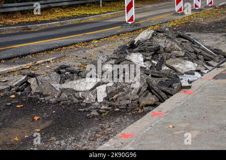 Heap of pieces of pavement after a road milling Stock Photo