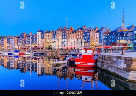 Honfleur, France. Vieux Bassin, old harbour in the heart of town. Stock Photo