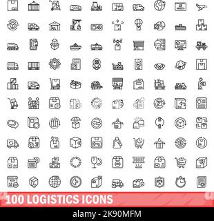 100 logistics icons set. Outline illustration of 100 logistics icons vector set isolated on white background Stock Vector