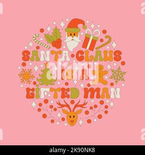 Retro 70s style Christmas text with xmas elements. Stock Vector