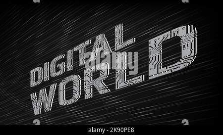 Inscription Digital World in perspective on black background in gray colors. Vector illustration. Stock Vector