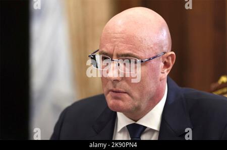 Moscow, Russia. 24th Oct, 2022. Russian Deputy Prime Minister Dmitry Chernyshenko, during a face-to-face meeting with President Vladimir Putin at the Kremlin office, October 24, 2022 in Moscow, Russia. Credit: Gavriil Grigorov/Kremlin Pool/Alamy Live News Stock Photo