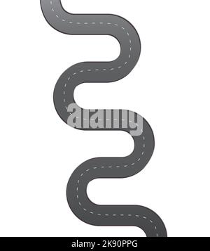 Gray gradient winding road with broken line in middle isolated on white. Vector clipart. Stock Vector