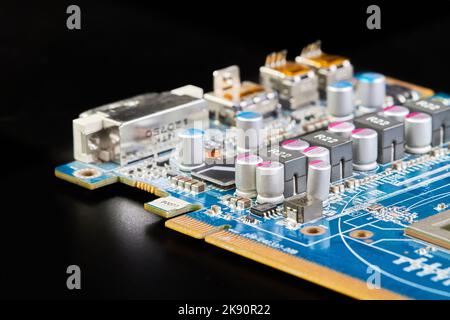 A part of Computer graphics card on black background Stock Photo