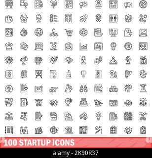 100 startup icons set. Outline illustration of 100 startup icons vector set isolated on white background Stock Vector
